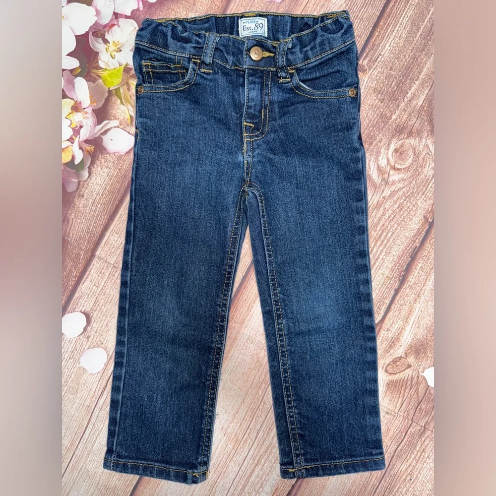 The Children's Place Dark Blue Kids Jeans with embroidered hearts